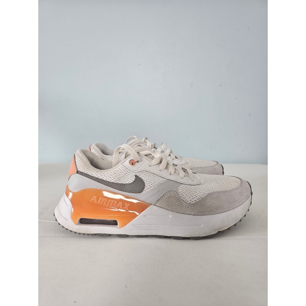 Athleisure Nike Air Max SYSTM Sneaker Womens 9 White Orange DM9538-102 Mesh